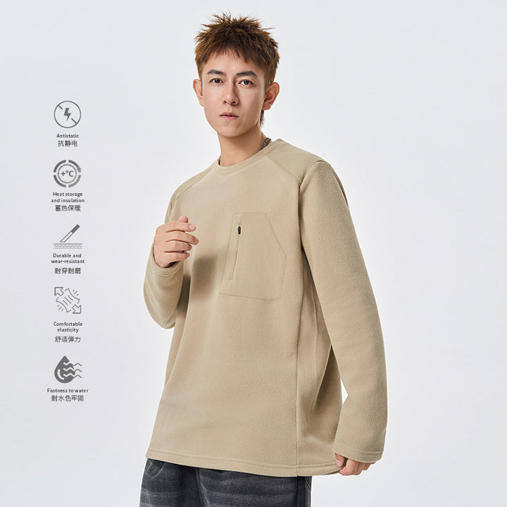 Men's thermal fleece pullover with chest zipper and technical round neck Mune Fashion