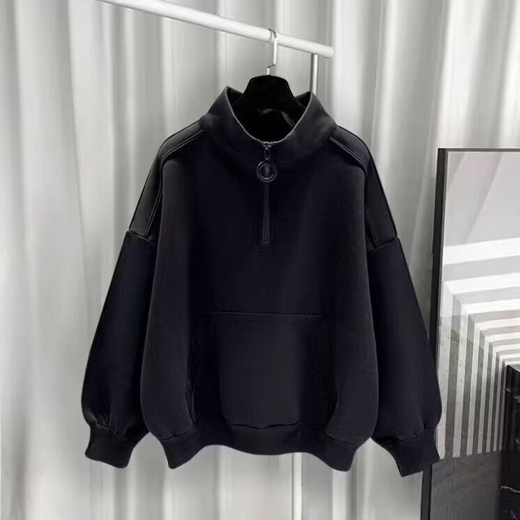 Women's Sporty High Collar Sweater with Zipper Mune Fashion