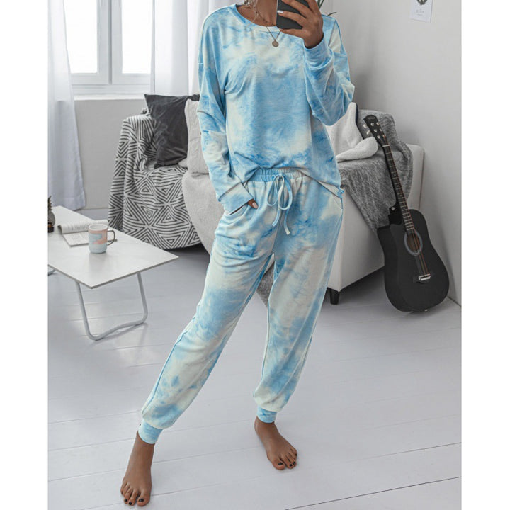Women Casual Tie-Dye Lounge Jumpsuit with Drawstring and Pocket Mune Fashion