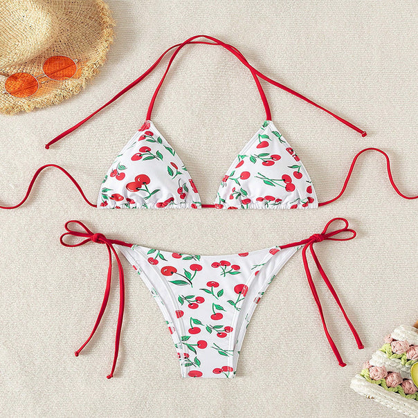 Women Triangle Bikini with Playful Cherry Pattern Mune Fashion