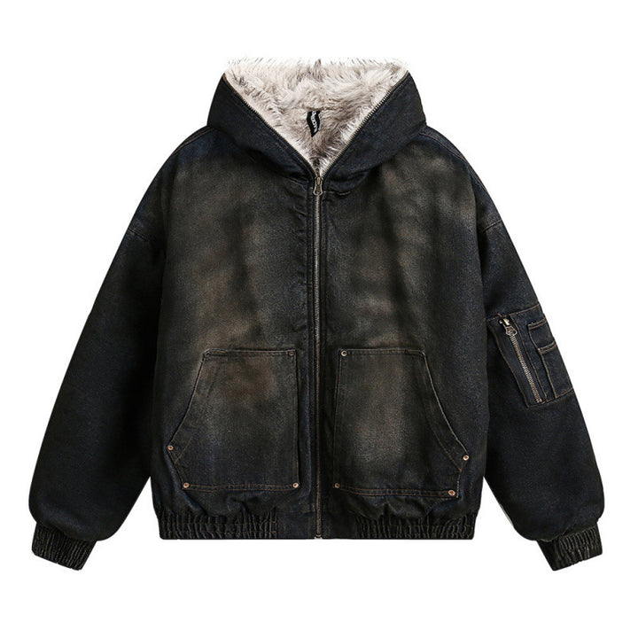 Men's Padded Bomber Jacket with Teddy Lining, Hood and Used Finish Mune Fashion