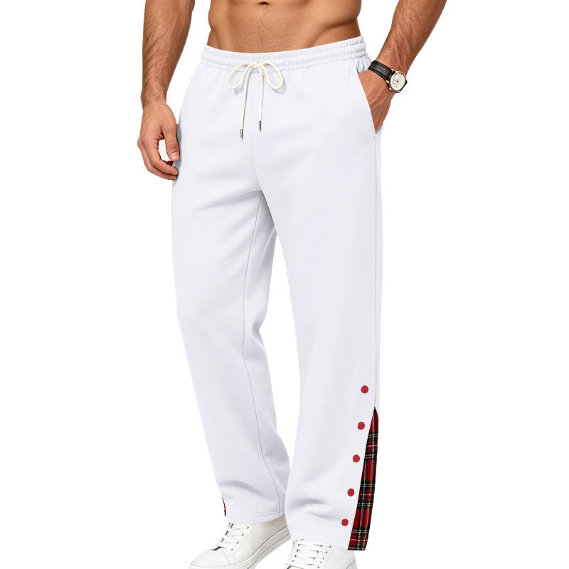 Men's Casual Jogging Pants with Snap Button Placket and Check Insert Mune Fashion