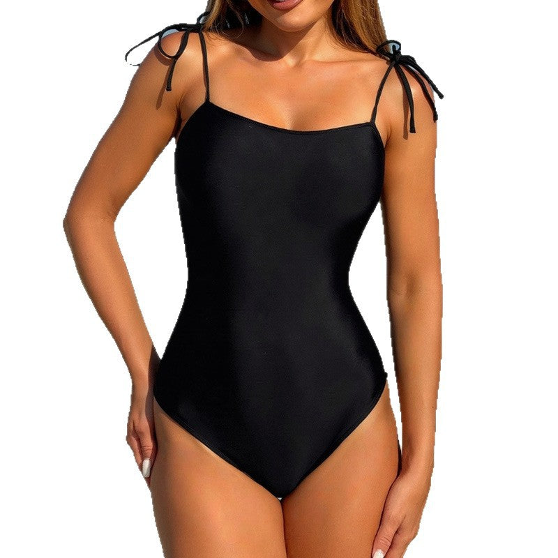 Women's One-Piece Swimsuit with Adjustable Straps and Elegant V-Neck Mune Fashion