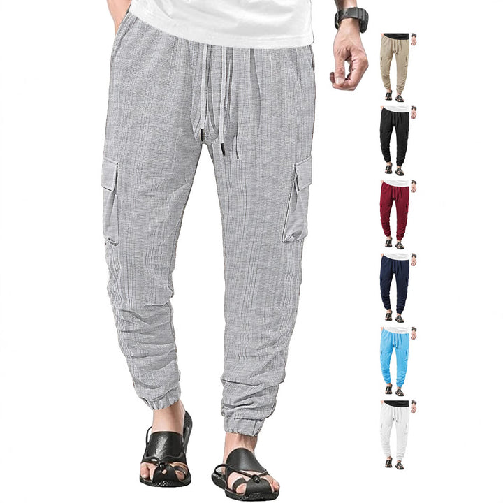 Men's Glencheck Cargo Jogging Pants with Drawstring Waistband and Elastic Ankle Closures Mune Fashion