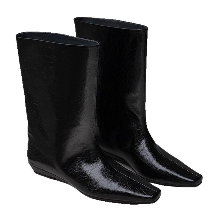 Women's knee-high boots with square toe shape and sleek shaft Mune Fashion
