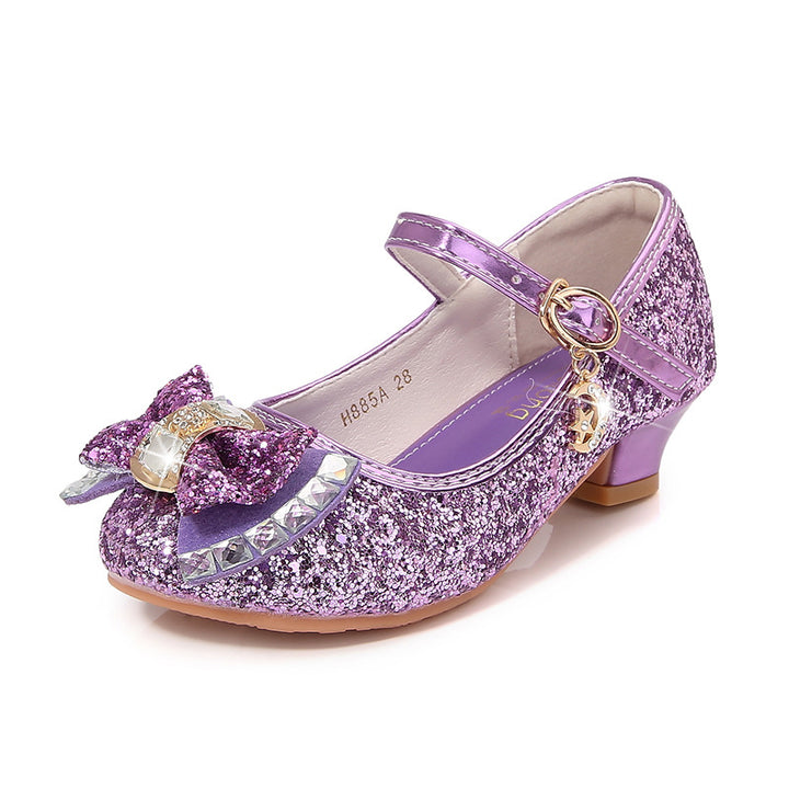 Girls Elegant Glitter Ballet Flats with Decorative Bow and Rhinestone Application Mune Fashion
