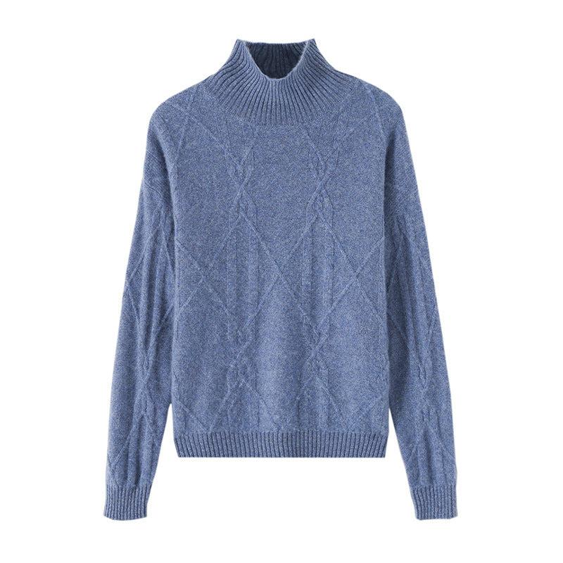 Women's Soft Mohair-Look Sweater with High Ribbed Collar, Cable Knit Pattern, and Boxy Oversized Fit Mune Fashion