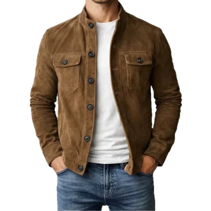 Men's Fashion Suede Jacket with Button Details