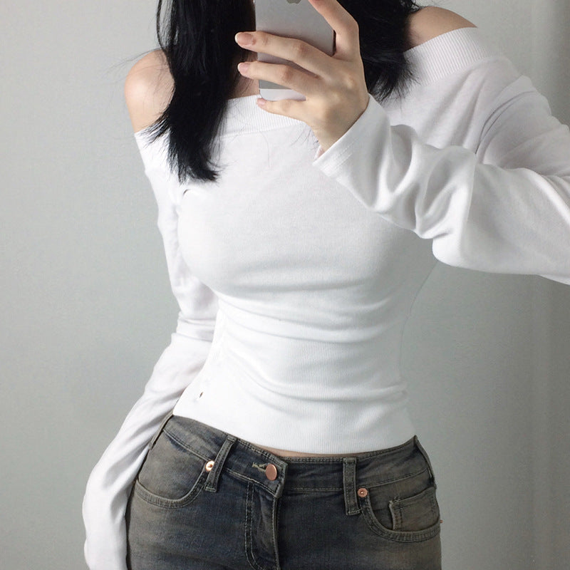 Women's off-the-shoulder long sleeve shirt with tailored silhouette and side button placket Mune Fashion