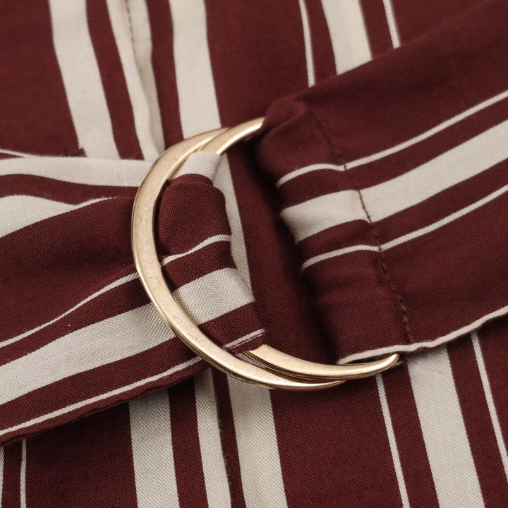 Women's striped shirt dress with contrast collar, three-quarter sleeves, and waist belt Mune Fashion