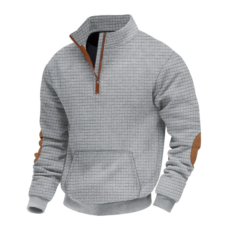 Men's quilted half-zip pullover with zip collar and synthetic leather elbow patches Mune Fashion