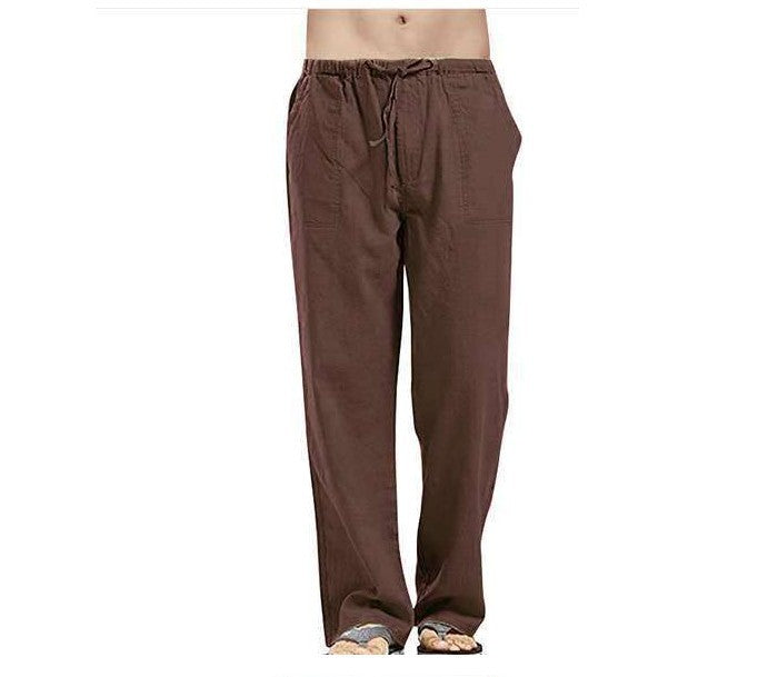 Men's Casual Linen Pants with Drawstring Waist and Straight Leg Mune Fashion