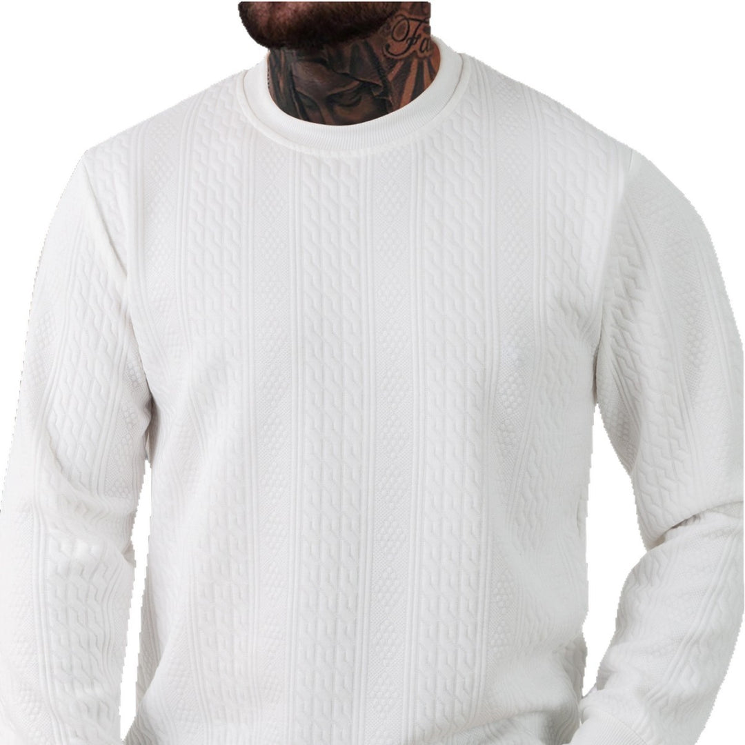 Men's textured round neck sweatshirt with fine waffle structure and ribbed cuffs Mune Fashion