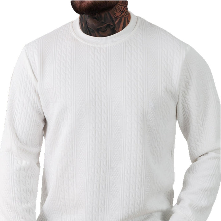 Men's textured round neck sweatshirt with fine waffle structure and ribbed cuffs Mune Fashion