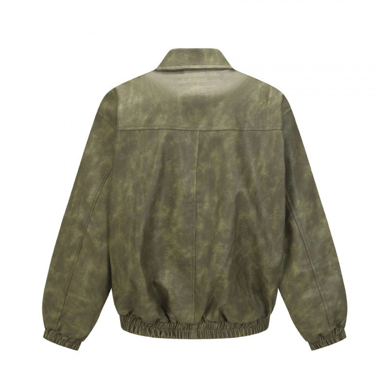 Men's Short Cut Suede-Look Bomber Jacket with Zipper and Elastic Hem Mune Fashion