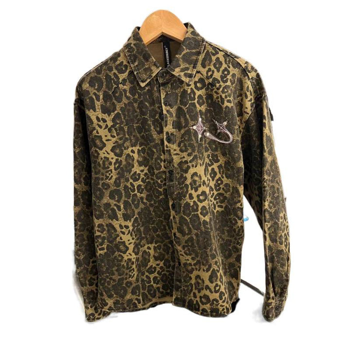 Men's Overshirt-Shirt Jacket in Leopard Print with Embroidered Chest Logo Mune Fashion