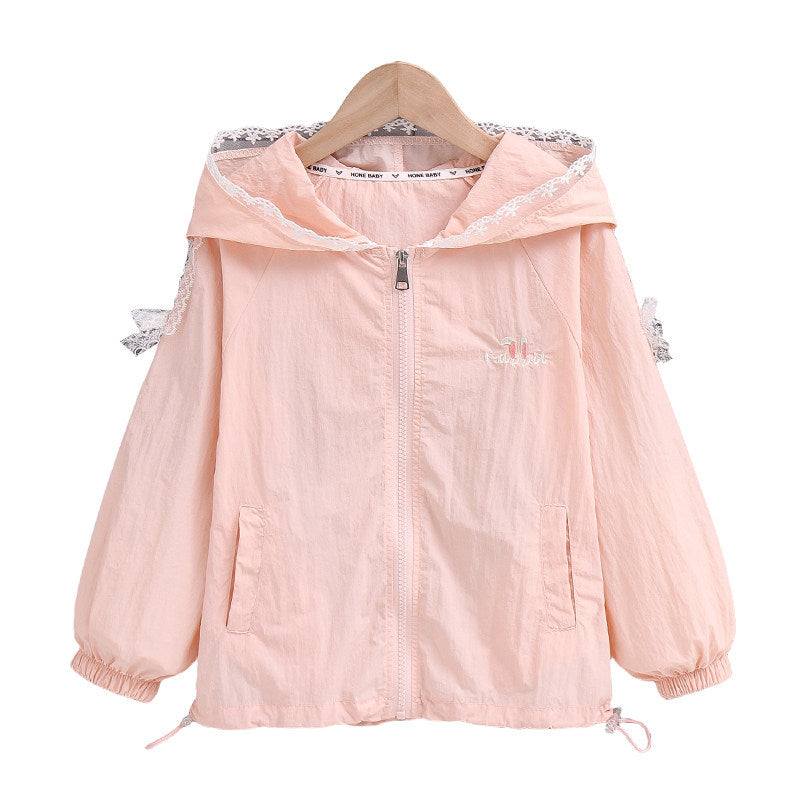 Women's lightweight hoodie jacket with lace trim and cute embroidery Mune Fashion