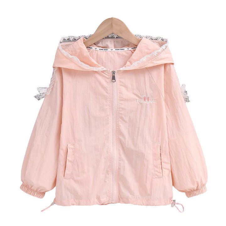 Women's lightweight hoodie jacket with lace trim and cute embroidery Mune Fashion