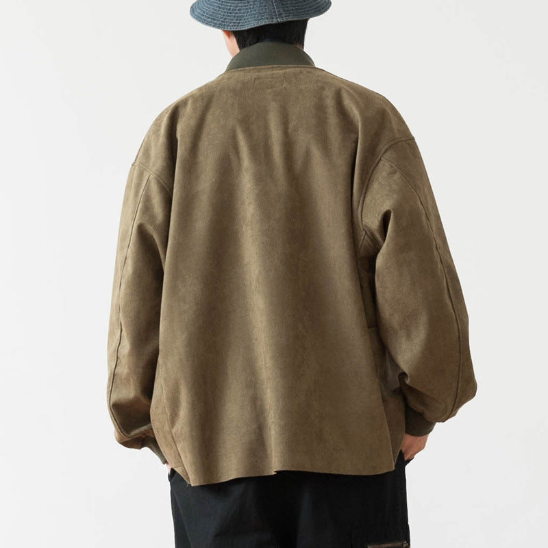 Men's Loose Overshirt made of Suede Imitation with Button Placket and Large Front Pockets Mune Fashion