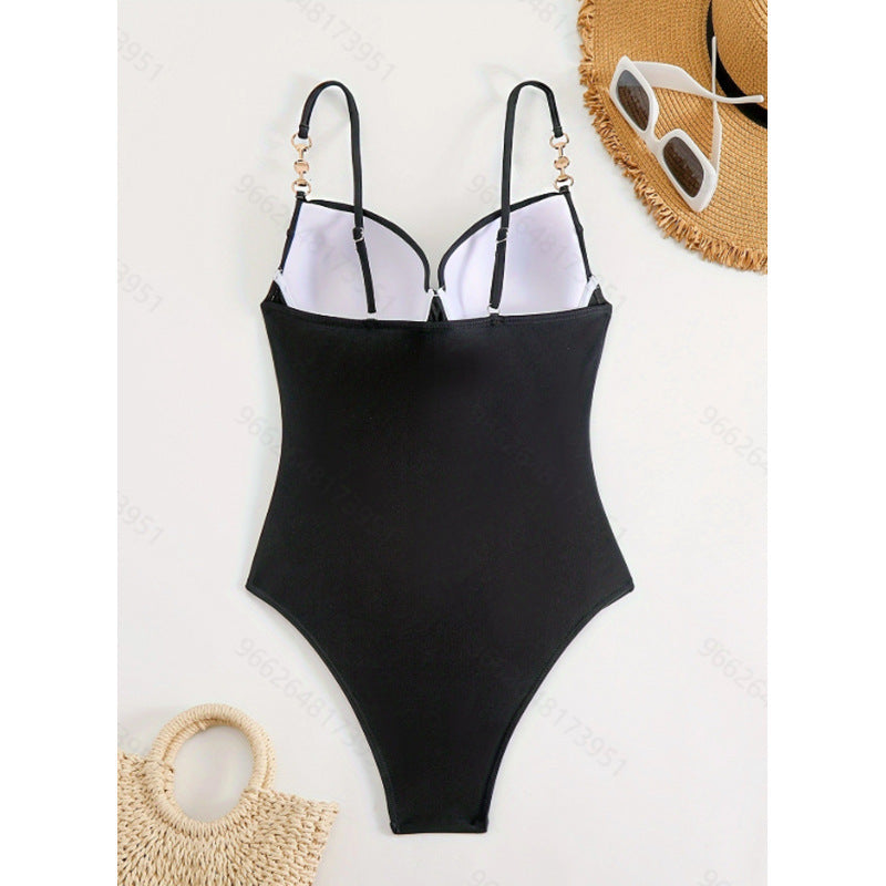 Women Elegant High-Cut One-Piece Swimsuit with Fashionable Buckles Mune Fashion