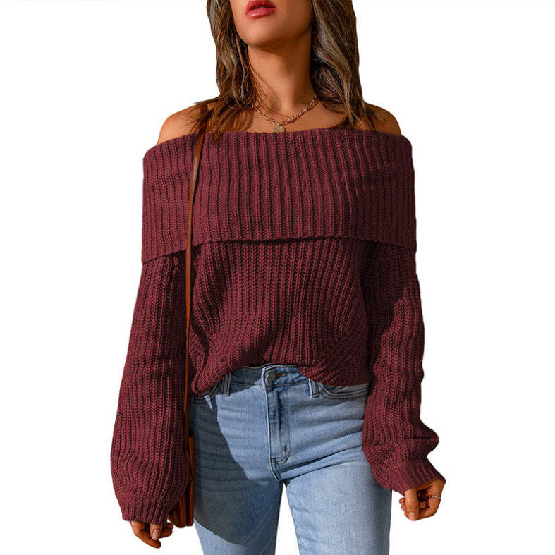 Women's oversized off-shoulder chunky knit sweater with dropped shoulder and balloon sleeves Mune Fashion