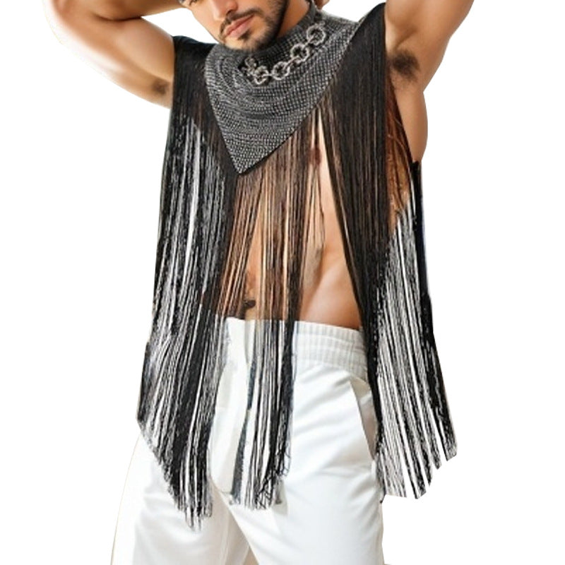 Ladies long fringed cape with turtleneck and V-shaped insert Mune Fashion