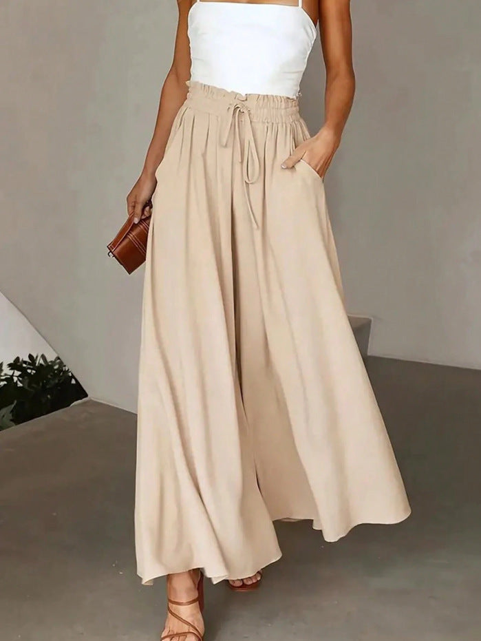 Women's flowing Palazzo pants with paperbag waist and deep side pockets Mune Fashion
