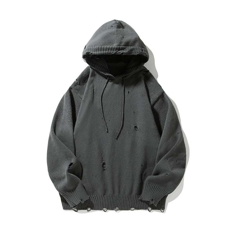 Unisex Oversize Knit Hoodie in Destroyed Look Mune Fashion