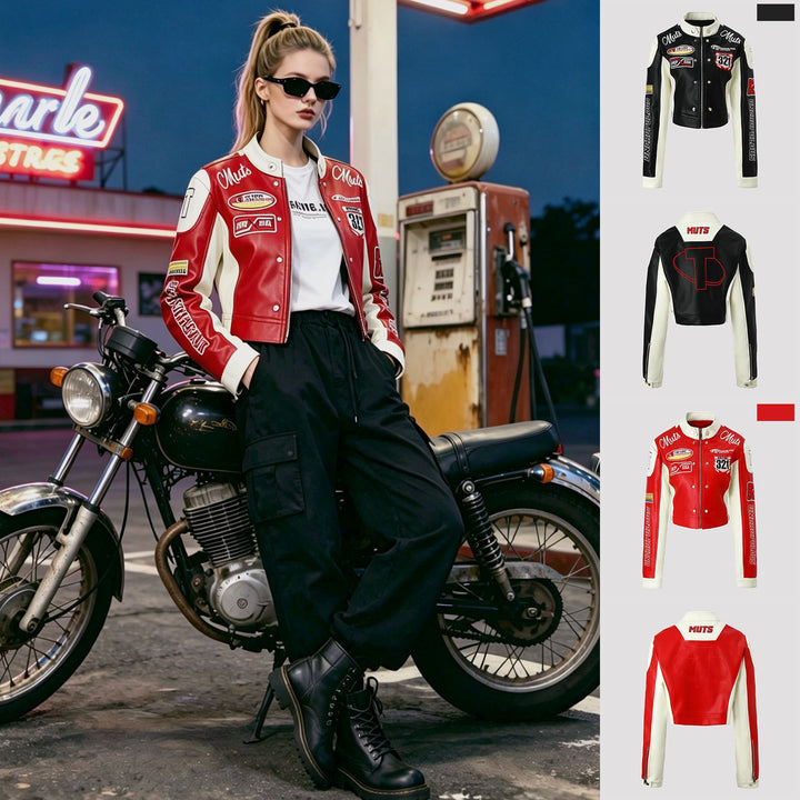 Women Racer Biker Jacket in Retro Motorsport Look Mune Fashion