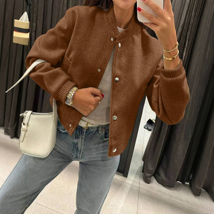 Women's short bomber-style jacket made of teddy fleece with ribbed cuffs Drune