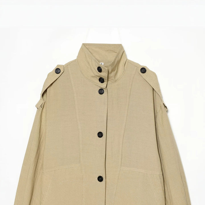 Women Oversize Cropped Utility Jacket with High Stand-up Collar, Shoulder Flaps and Drawstring Mune Fashion