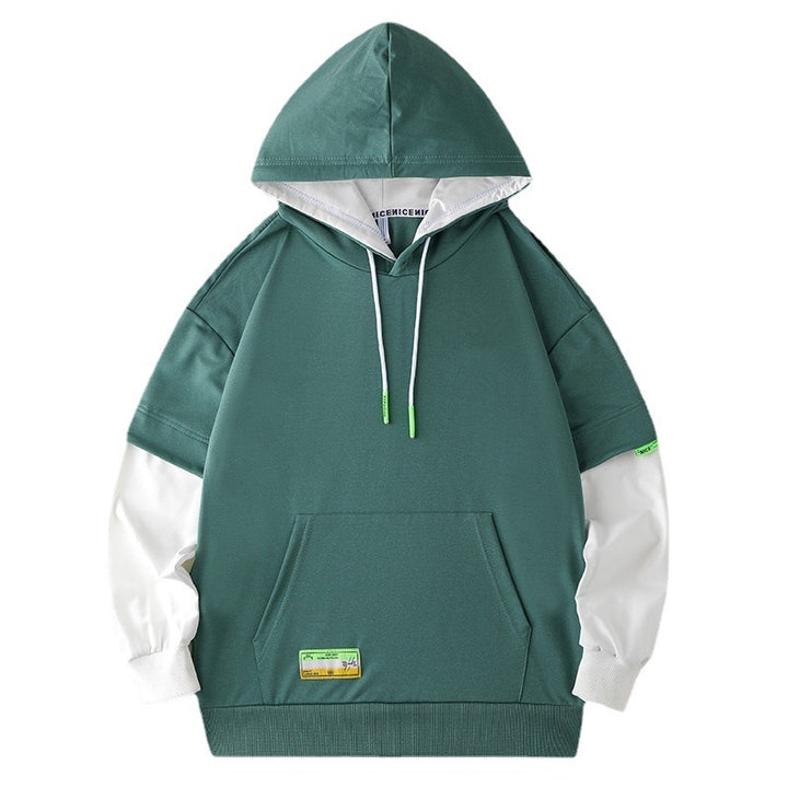 Men's Oversized Layered Look Hoodie with Contrast Sleeves and Kangaroo Pocket Mune Fashion