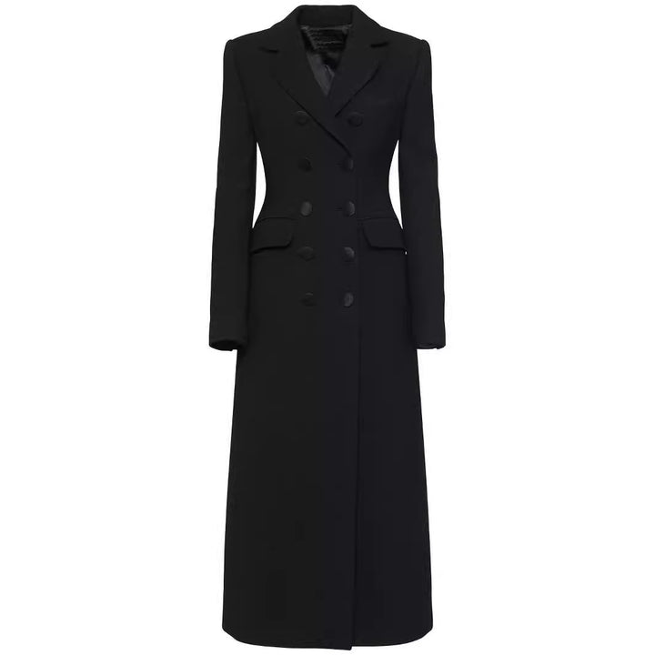 Women's Double-Breasted Tailored Blazer Dress with Maxi Length and Flap Pockets Mune Fashion