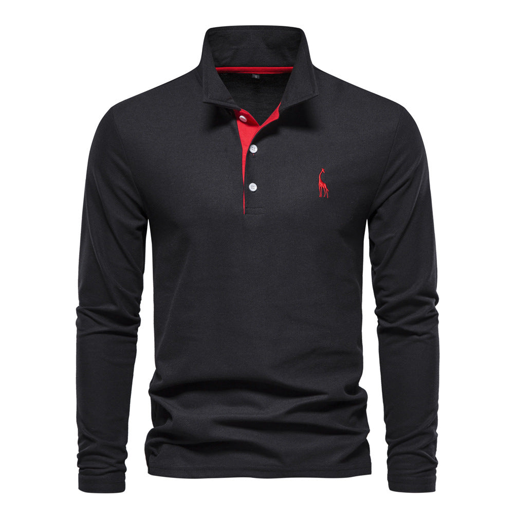 Men's Long Sleeve Polo Shirt with Modern Collar and Breathable Cotton Quality Mune