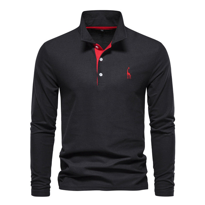 Men's Long Sleeve Polo Shirt with Modern Collar and Breathable Cotton Quality Mune