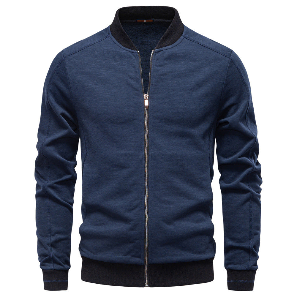 Men's slim zip jacket in bomber style with fine mélange texture, stand collar and elastic ribbed cuffs Mune Fashion