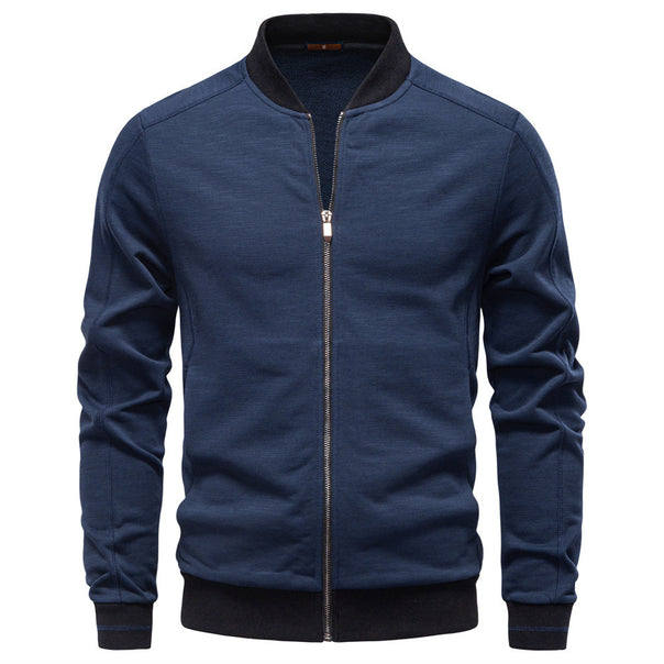 Men's slim zip jacket in bomber style with fine mélange texture, stand collar and elastic ribbed cuffs Mune Fashion