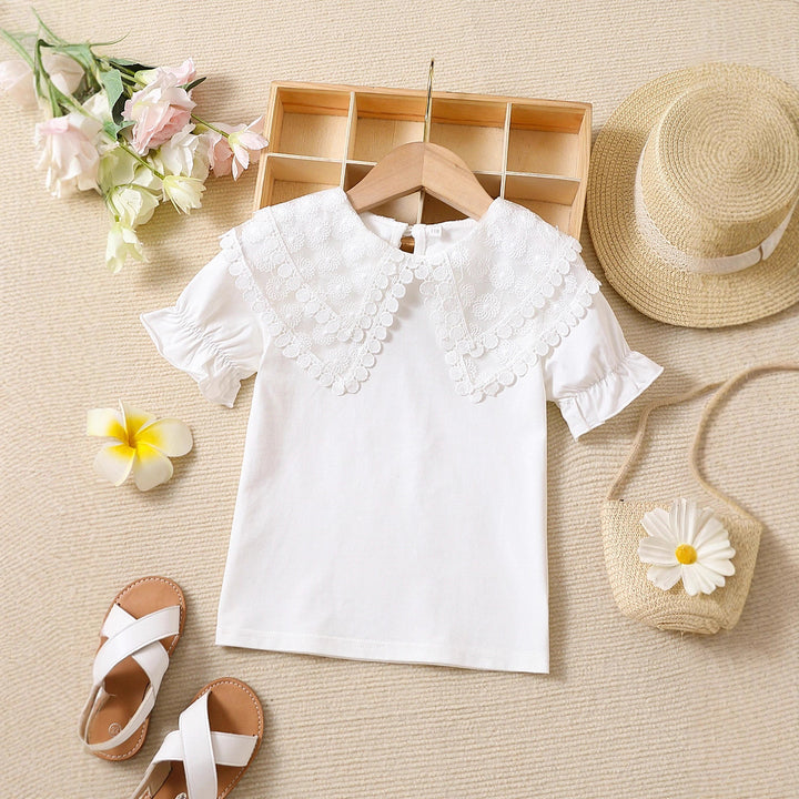 Girl's fashionable T-shirt with romantic ruffled collar Mune Fashion