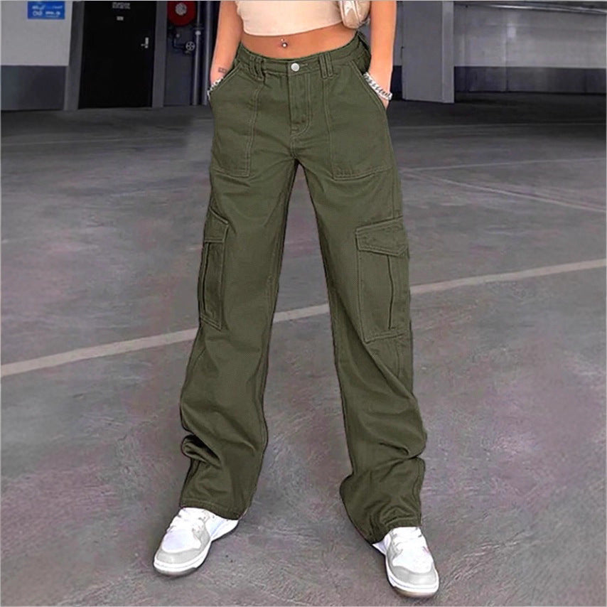 Women's wide cargo pants with high waist, patch flap pockets, and casual baggy fit Mune Fashion