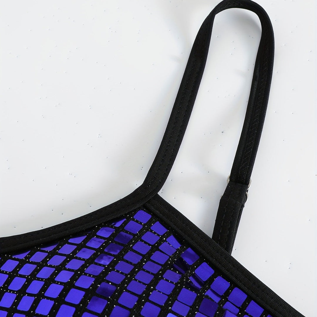 Women's Crop Bikini Top with Glittering Mesh Design Mune Fashion