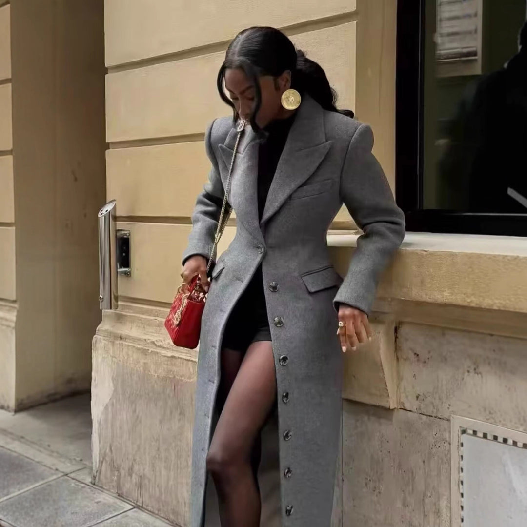 Ladies Longline Wool Blend Coat with Shawl Collar and Flap Pockets Mune Fashion