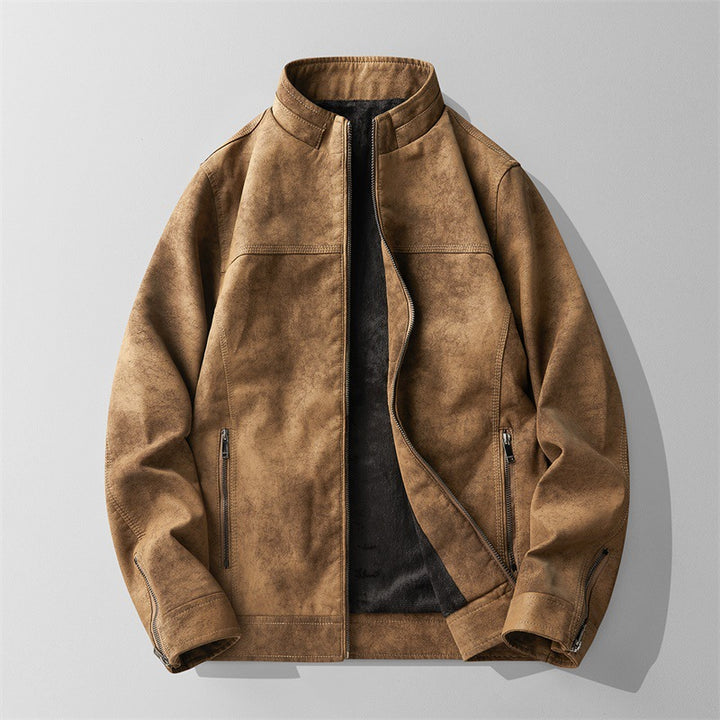 Men Stylish Faux Leather Jacket with Stand-Up Collar Mune Fashion