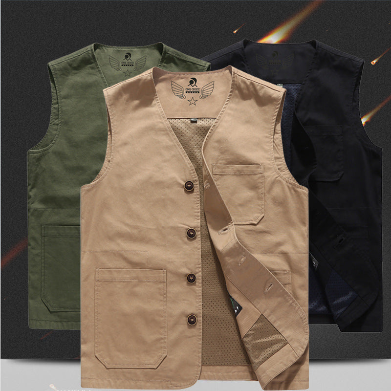 Men's Canvas Utility Vest with Mesh Lining and Multiple Pockets Mune Fashion