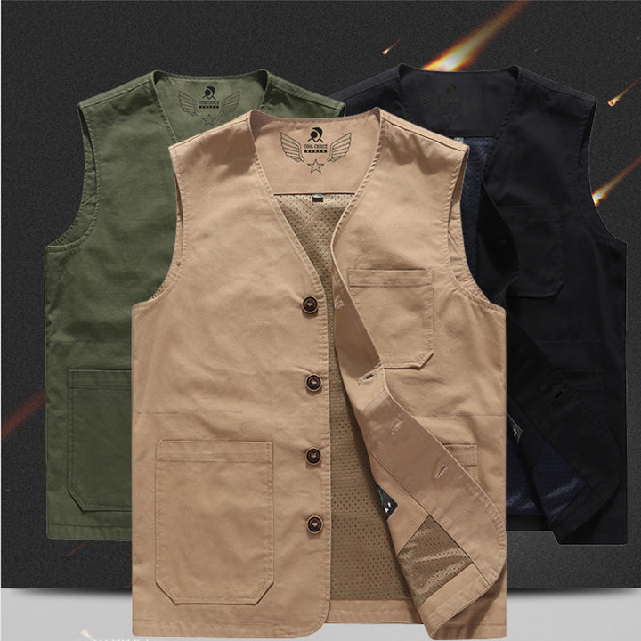 Men's Canvas Utility Vest with Mesh Lining and Multiple Pockets Mune Fashion