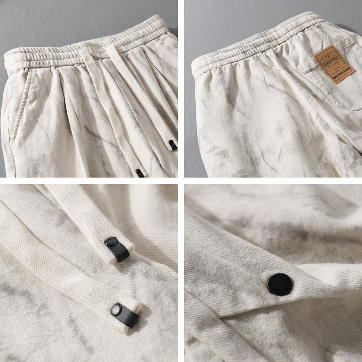 Men's Wide Baggy Cargo Pants with Marble Print and Drawstring Mune Fashion