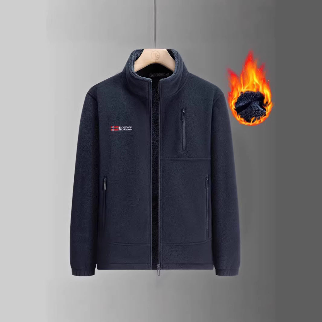 Men's Thermo Fleece Jacket with Sherpa Lining, Stand-Up Collar and Zipper Pockets Mune Fashion