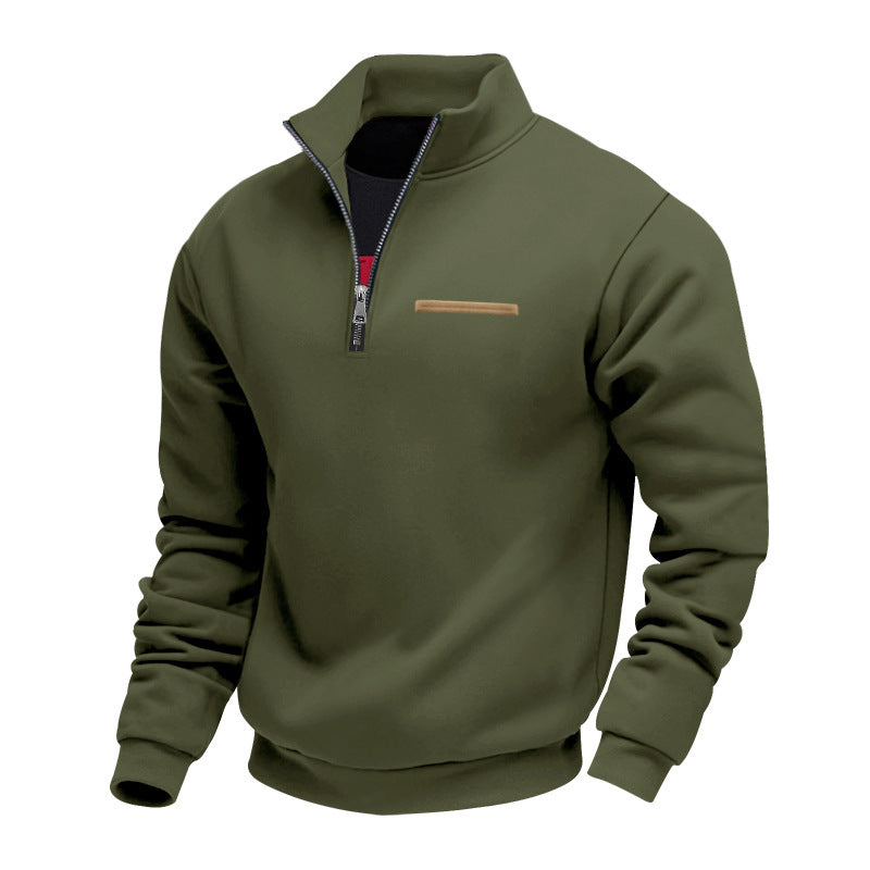 Men's half-zip sweatshirt made of heavy fleece with stand-up collar and concealed chest pocket Mune Fashion
