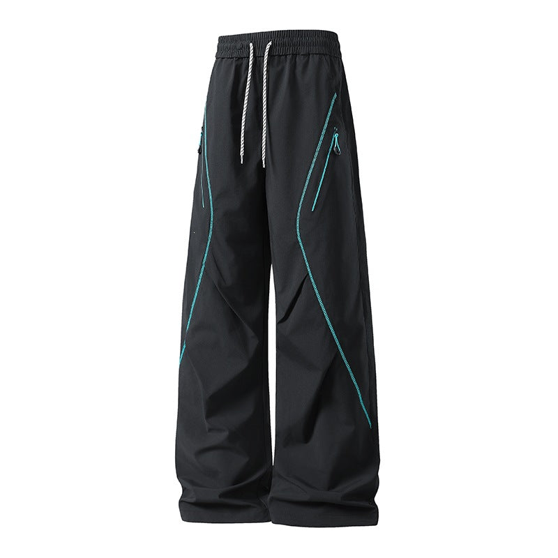 Men's Loose Utility Jogging Pants made of Functional Nylon with Drawstring, Zipper Pockets & Contrast Stitching Mune Fashion