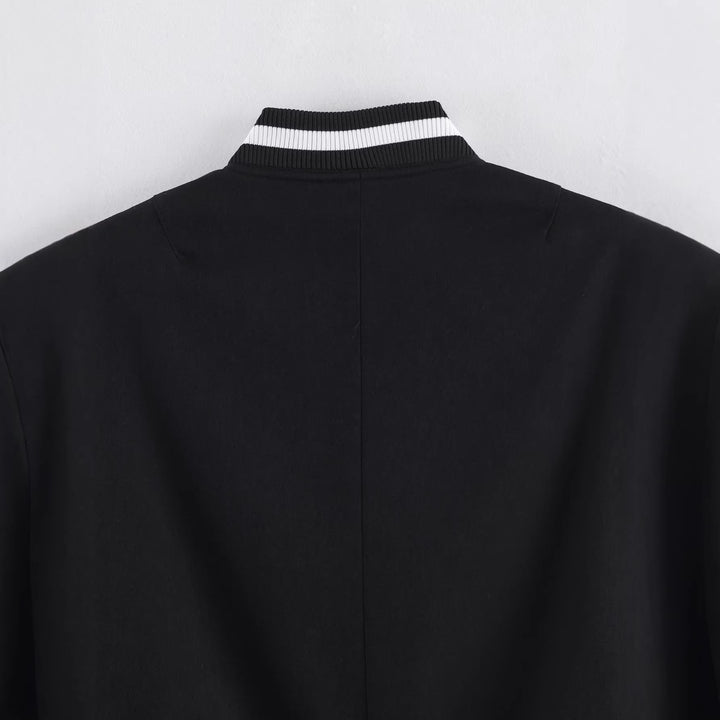 Women's Cropped Boxy Bomber Jacket with Ribbed Cuffs and Snap Placket Mune Fashion