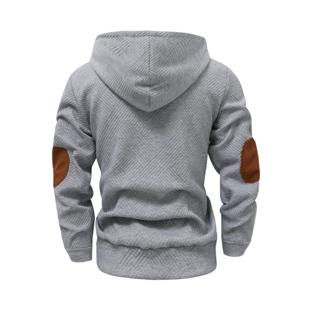 Men's structured hoodie in Henley style with contrast trim and elbow patches Mune Fashion